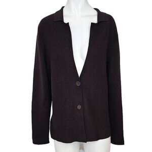 Eileen Fisher Womens Silk Cotton Button Front Cardigan Collared Top  Size Small